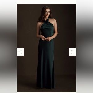 BHLDN ruby satin charmeuse dress in “dark emerald”. Worn once as a bridesmaid.